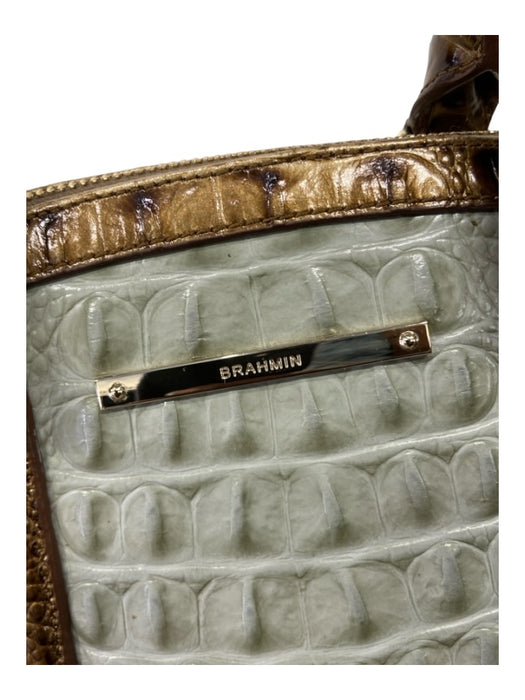 Brahmin Gray & bronze Leather Embossed Top Zip Rolled Handles shoulder strap Bag Gray & bronze / L