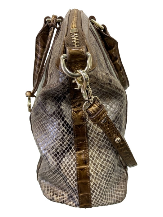 Brahmin Gray & bronze Leather Embossed Top Zip Rolled Handles shoulder strap Bag Gray & bronze / L