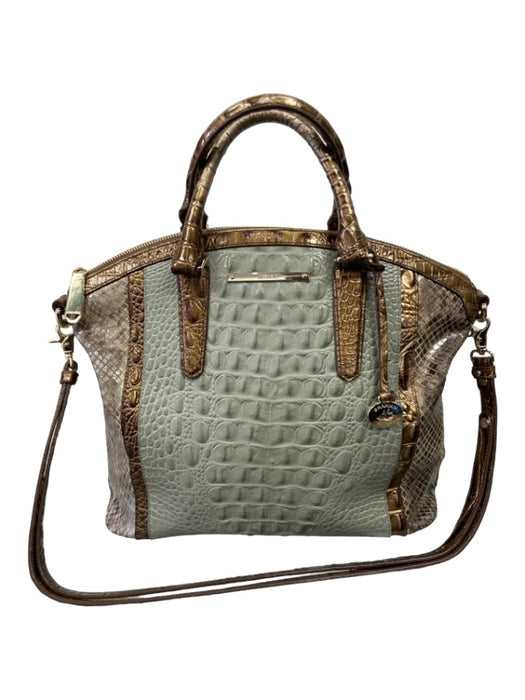 Brahmin Gray & bronze Leather Embossed Top Zip Rolled Handles shoulder strap Bag Gray & bronze / L