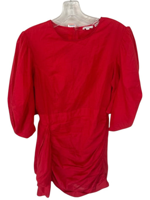 Rhode Size S Red Cotton Balloon Sleeve Ruffle Accent high neck Mini Dress Red / S