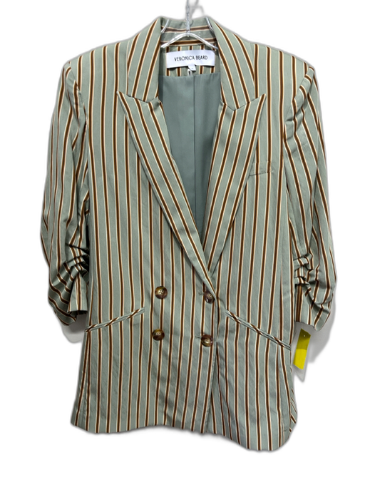 Veronica Beard Size 14 Green & Brown Rayon Blend Long Sleeve Stripe Jacket Green & Brown / 14