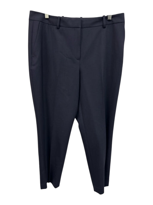 Lafayette 148 Size 12 Navy Blue Wool & Elastane Zip Fly High Rise Trouser Pants Navy Blue / 12
