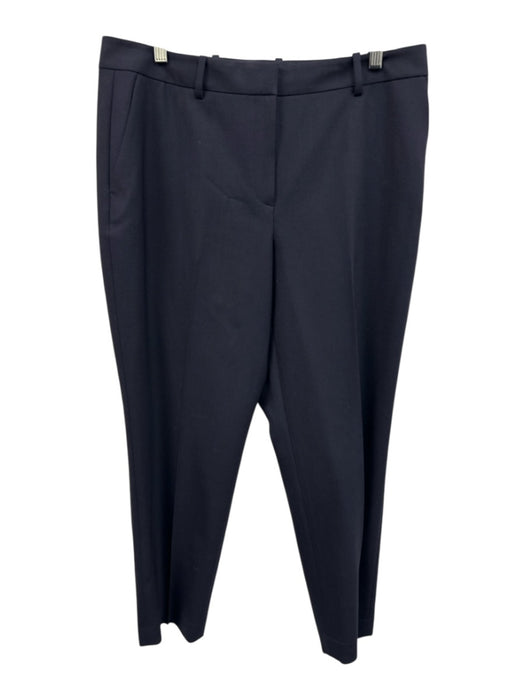 Lafayette 148 Size 12 Navy Blue Wool & Elastane Zip Fly High Rise Trouser Pants Navy Blue / 12