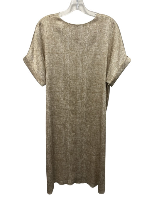 Lafayette 148 Size M Beige & White Silk & Lycra Short Sleeve Textured Dress Beige & White / M