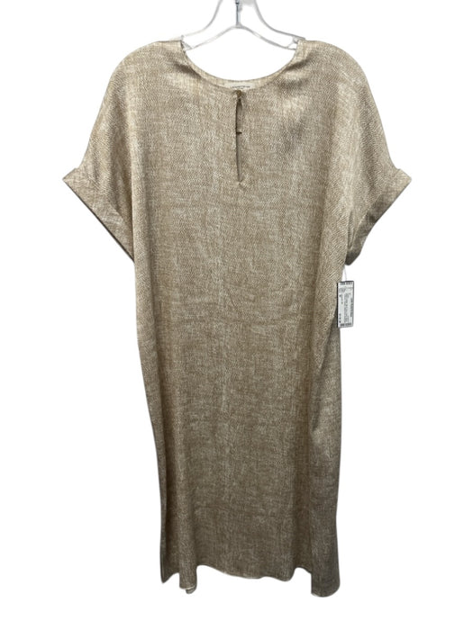 Lafayette 148 Size M Beige & White Silk & Lycra Short Sleeve Textured Dress Beige & White / M
