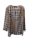 Lafayette 148 Size L Beige White Blue Silk V Neck Plaid Long Sleeve Top Beige White Blue / L