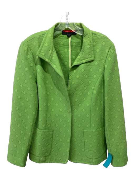 Nina Mclemore Size 12 Green Cotton Blazer Geometric Jacquard Snap Jacket Green / 12