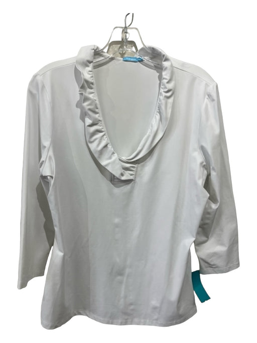 J Mclaughlin Size L White Nylon Blend V Neck Ruffle 3/4 Sleeve Top White / L