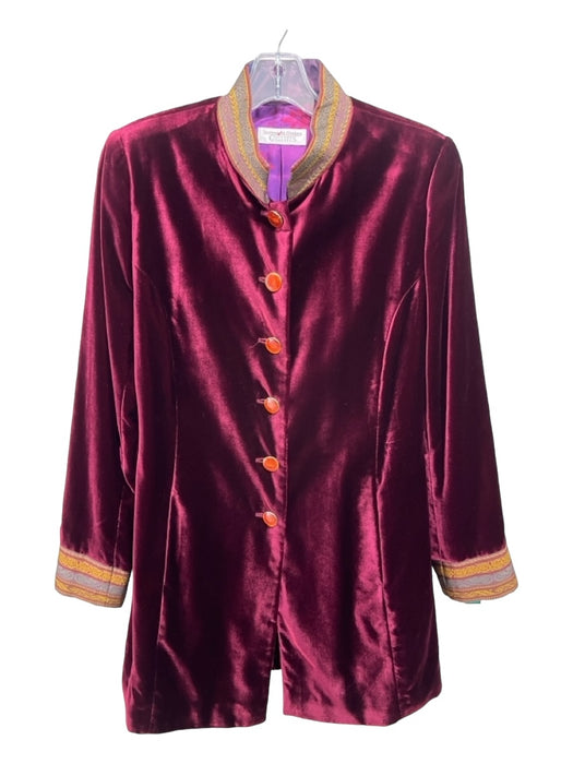 Susanne Von Dornberg Size 42 Maroon Red Viscose Blend Velvet Nehru Collar Jacket Maroon Red / 42