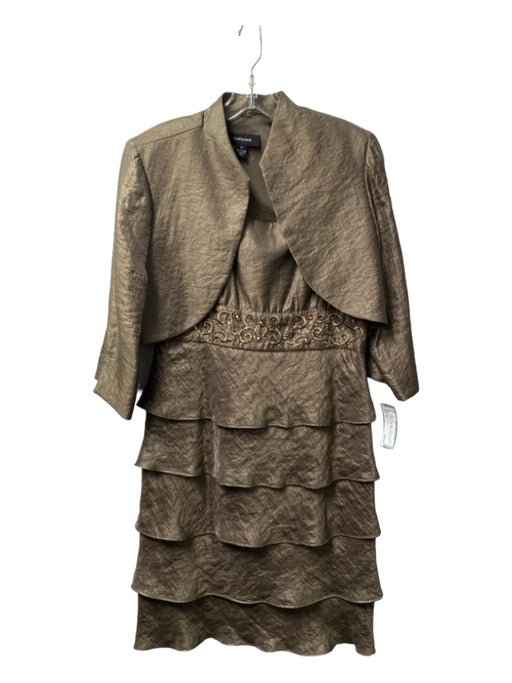 R&M Richards Size 10 Bronze Rayon Blend Sleeveless Tiered Bolero Dress Set Bronze / 10