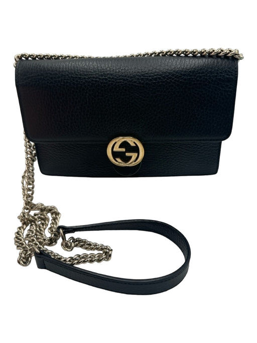 Gucci Black & Gold Calfskin Leather Chain Strap Flap Crossbody Gold Hardware Bag Black & Gold / S