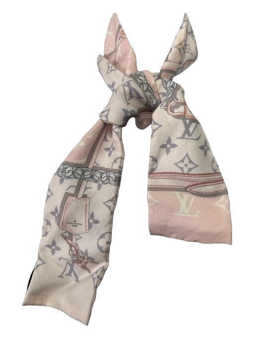 Louis Vuitton Pink & gray Silk Twilly Chain Print Monogram scarf Pink & gray / XS