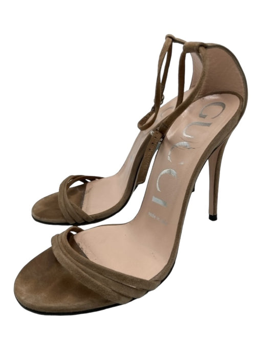 Gucci Shoe Size 36 Gray brown Suede open toe Ankle Buckle Stiletto Strappy Pumps Gray brown / 36