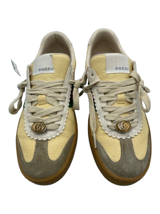 Gucci Shoe Size 36 Yellow Gray Green Leather round toe lace up Low Top Sneakers Yellow Gray Green / 36