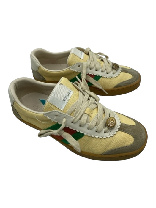 Gucci Shoe Size 36 Yellow Gray Green Leather round toe lace up Low Top Sneakers Yellow Gray Green / 36