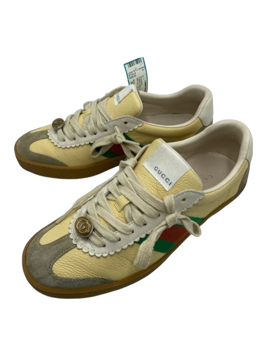 Gucci Shoe Size 36 Yellow Gray Green Leather round toe lace up Low Top Sneakers Yellow Gray Green / 36