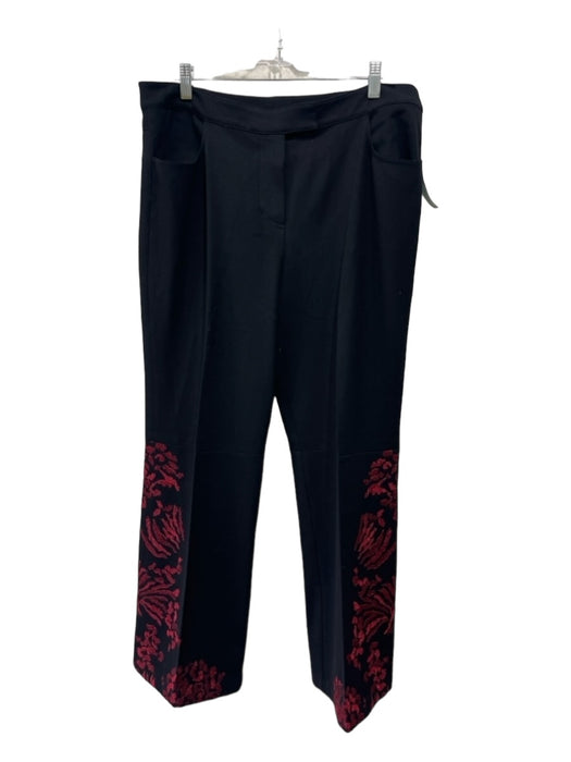 St John Evening Size 14 Black & Red Cotton Blend Animal Print Accents Pants Black & Red / 14