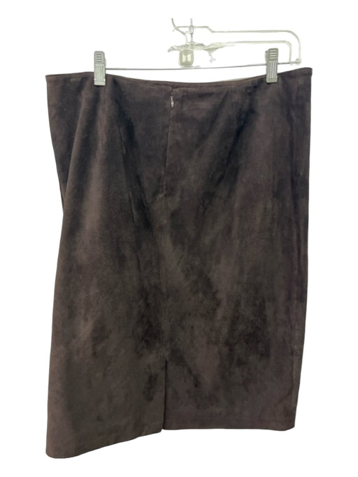 St John Collection Size 14 Brown Suede Zip Back Paneled Below Knee Skirt Brown / 14