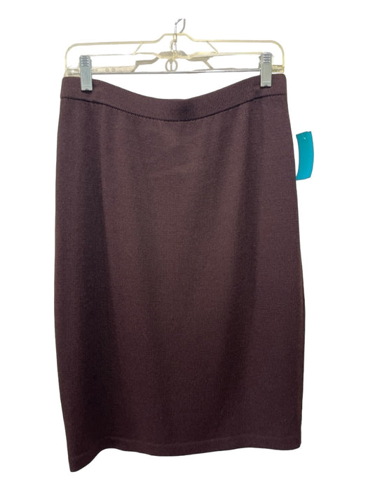 St John Collection Size 12 Brown Wool Blend Knit Elastic Waist Below Knee Skirt Brown / 12