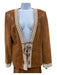 St John Couture Size 12/14 Brown & White Lamb Suede Paillettes Paneled Pant Set Brown & White / 12/14