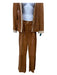 St John Couture Size 12/14 Brown & White Lamb Suede Paillettes Paneled Pant Set Brown & White / 12/14