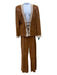 St John Couture Size 12/14 Brown & White Lamb Suede Paillettes Paneled Pant Set Brown & White / 12/14