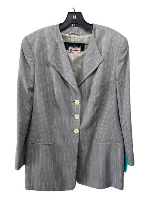 Louis Feraud Size 14 Gray & White Silk Pinstripe Blazer Tapered Pant Set Gray & White / 14