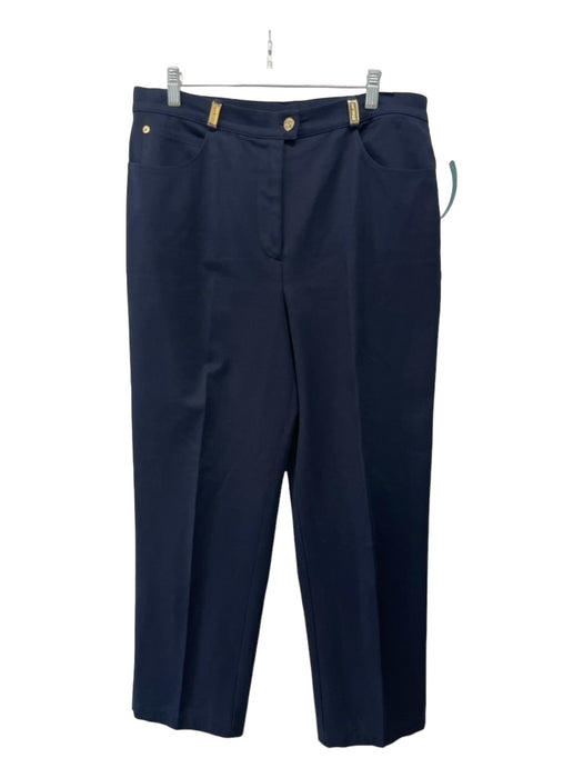 St John Sport Size 14 Navy Cotton Button & Zip High Rise Straight Leg Pants Navy / 14