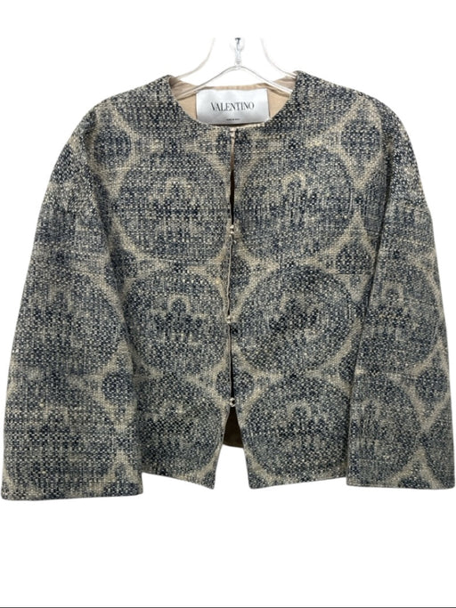 Valentino Size Est M Beige & Gray Missing Fabric Tag Tweed Boxy Cropped Jacket Beige & Gray / Est M