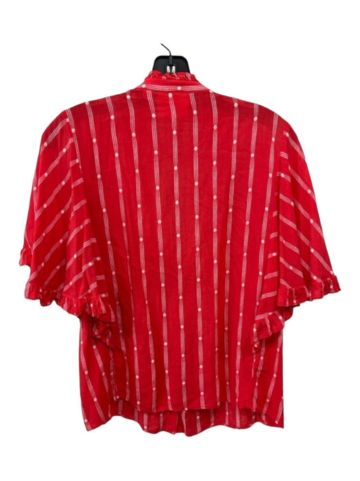 Maeve Size XS Red & White Viscose Ruffle Detail Stripes & Dots Button up Top Red & White / XS