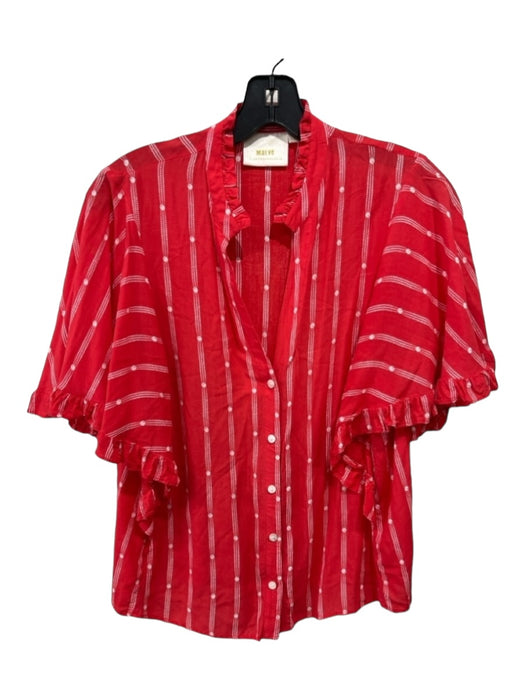 Maeve Size XS Red & White Viscose Ruffle Detail Stripes & Dots Button up Top Red & White / XS