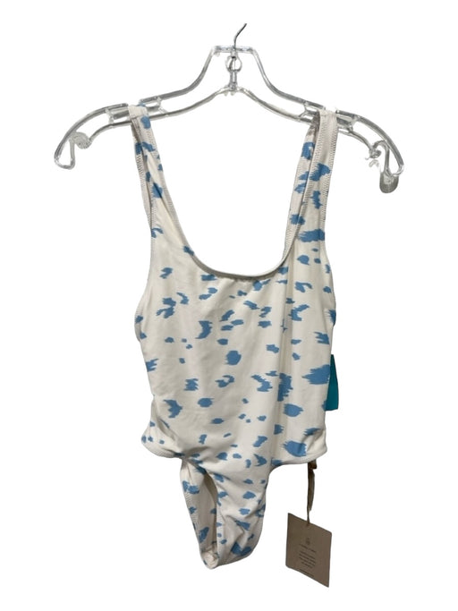 Stone Fox Swim Size XS Cream & Baby Blue Nylon Splotch One Piece Swimsuit Cream & Baby Blue / XS