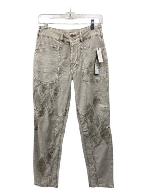 Pilcro Size 25 Gray & Cream Cotton Low Rise Metallic Thread Embroidered Pants Gray & Cream / 25