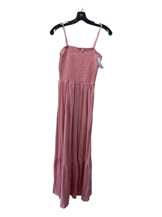 Anthropologie Size XS Pink Cotton Ruched Bodice Spaghetti Strap Maxi Dress Pink / XS