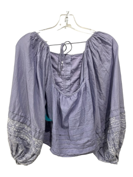 Anthropologie Size S Lavander Cotton Embroidered Floral Long Balloon Sleeve Top Lavander / S