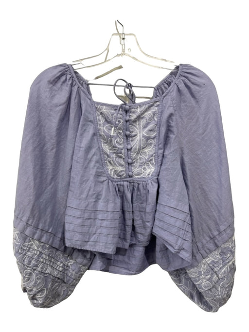 Anthropologie Size S Lavander Cotton Embroidered Floral Long Balloon Sleeve Top Lavander / S