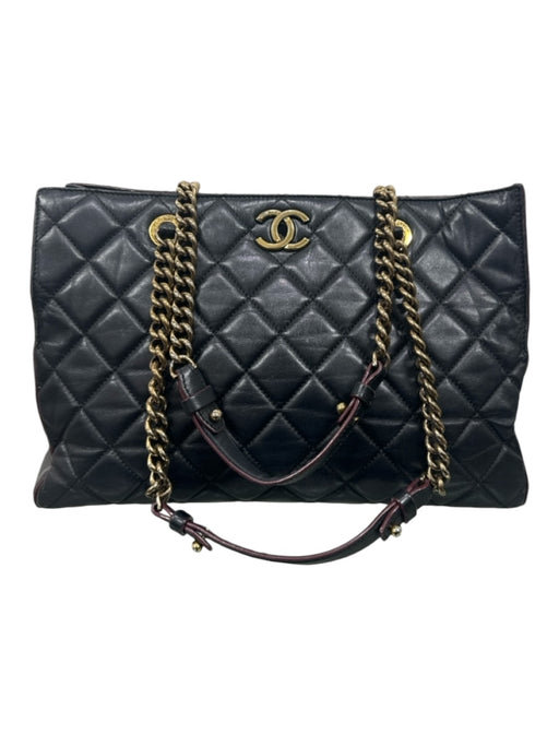 Chanel Black Leather Quilted Gold Hardware Chain Tote Bag Black / Large