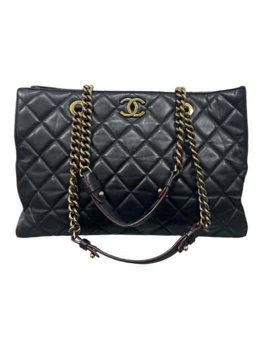 Chanel Black Leather Quilted Gold Hardware Chain Tote Bag Black / Large