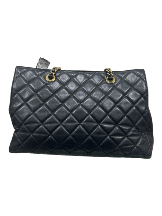 Chanel Black Leather Quilted Gold Hardware Chain Tote Bag