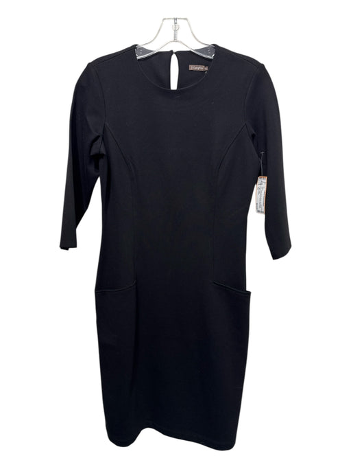 J. McLaughlin Size XS Black Rayon Blend 3/4 Sleeve Princess Seams Pockets Dress Black / XS