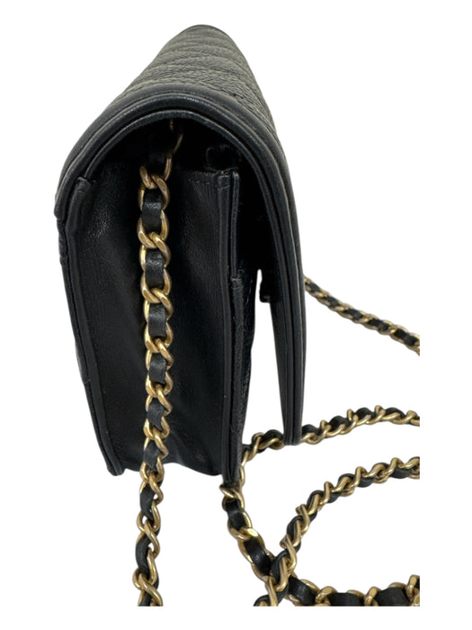 Chanel Black & Gold Caviar Leather Interlocking C's Chain Strap Snap Closure Bag Black & Gold / Small