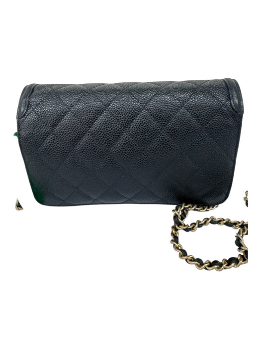 Chanel Black & Gold Caviar Leather Interlocking C's Chain Strap Snap Closure Bag Black & Gold / Small