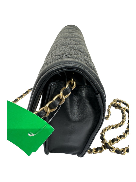Chanel Black & Gold Caviar Leather Interlocking C's Chain Strap Snap Closure Bag Black & Gold / Small