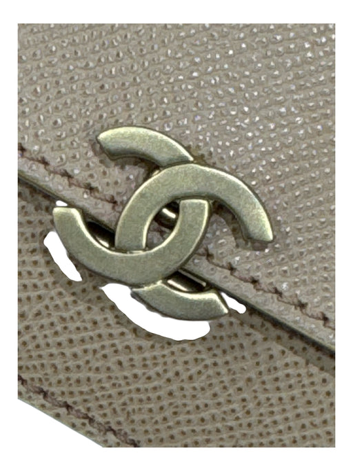 Chanel Tan & Gold Caviar Leather Interlocking C's Chain Strap Wallet Bag Tan & Gold / Small