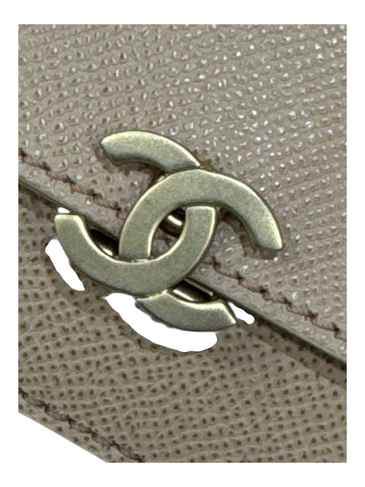 Chanel Tan & Gold Caviar Leather Interlocking C's Chain Strap Wallet Bag Tan & Gold / Small