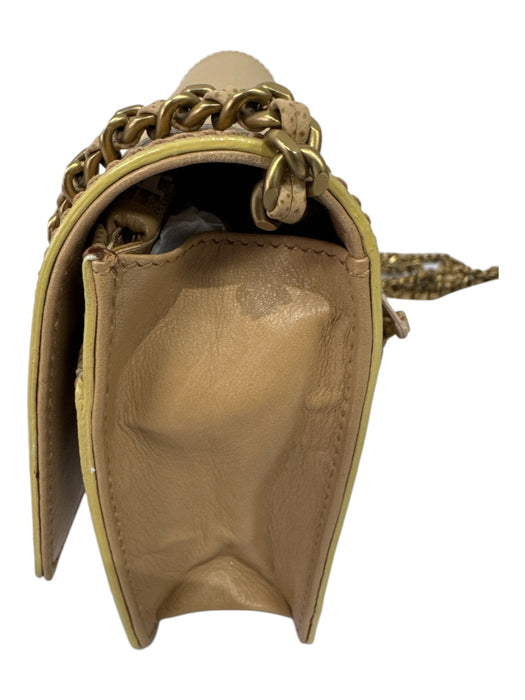 Chanel Tan & Gold Caviar Leather Interlocking C's Chain Strap Wallet Bag Tan & Gold / Small