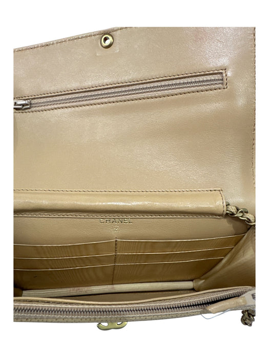 Chanel Tan & Gold Caviar Leather Interlocking C's Chain Strap Wallet Bag Tan & Gold / Small
