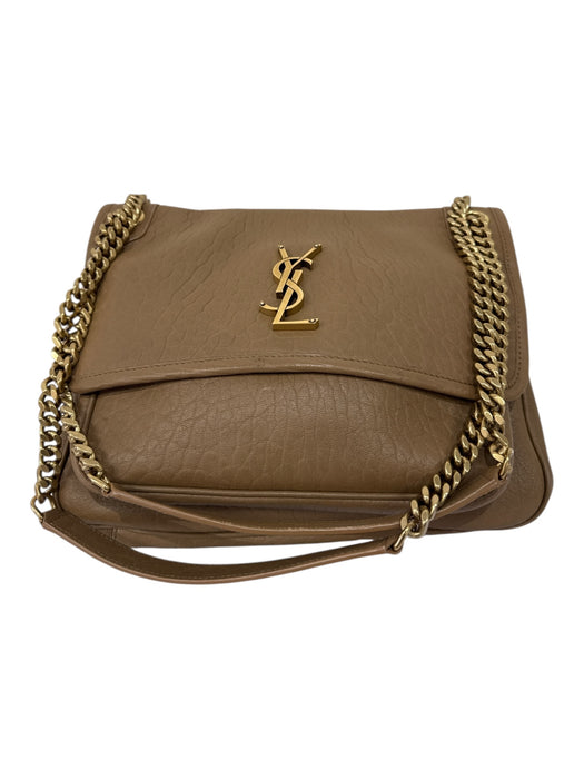 Yves Saint Laurent Dark Tan Lamb leather Grained Flap Closure Logo Bag Dark Tan / Medium