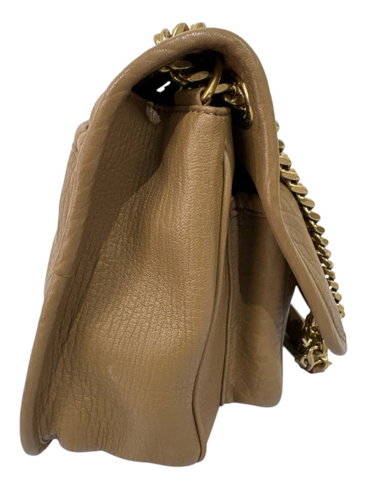 Yves Saint Laurent Dark Tan Lamb leather Grained Flap Closure Logo Bag Dark Tan / Medium