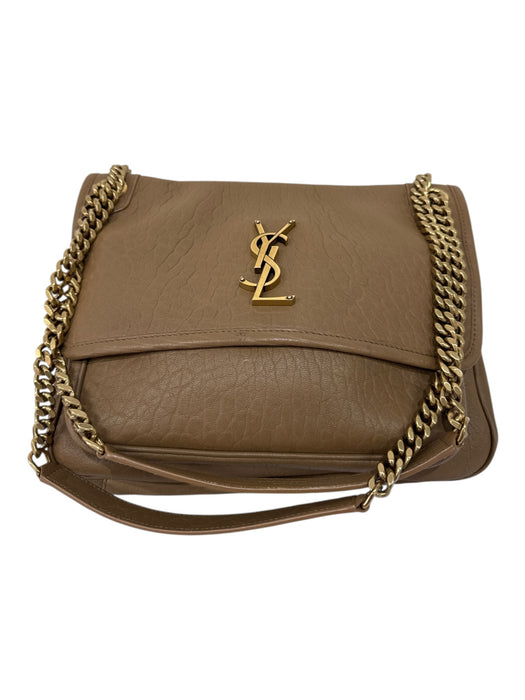 Yves Saint Laurent Dark Tan Lamb leather Grained Flap Closure Logo Bag Dark Tan / Medium